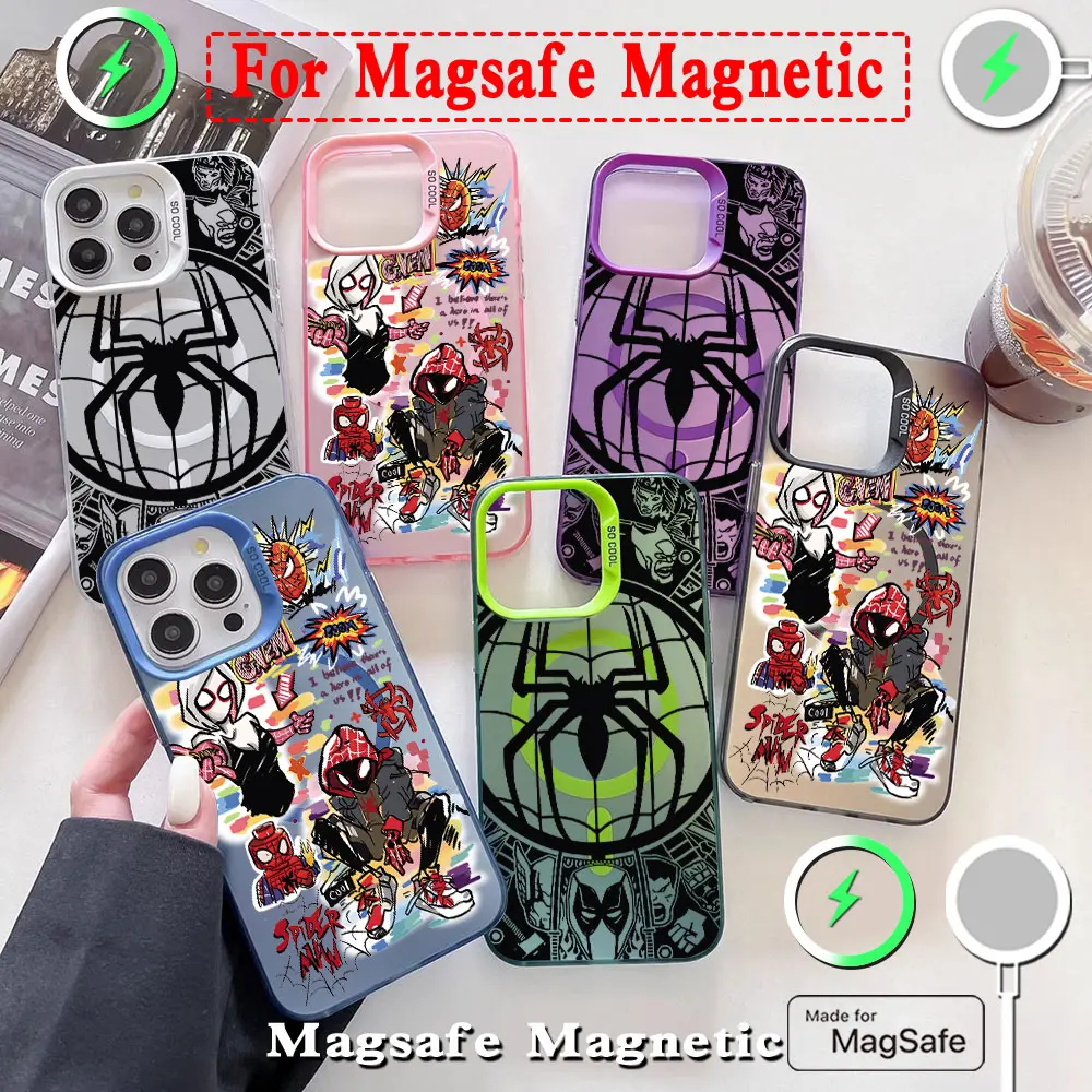 Popular Anime Marvels Spiders Men Magsafe Magnetic Case for Samsung S25 S24 S23 S22 S21 S20 FE Plus Ultra 5G Silver Plated Cover