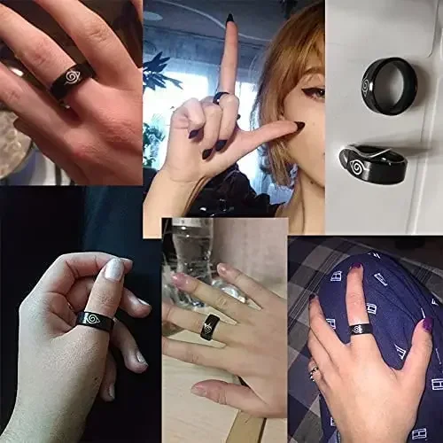 2 stücke anime ringe für männer jungen akatsu ring set schmuck cosplay itach edelstahl zubehör geschenk party (schwarz weiß)