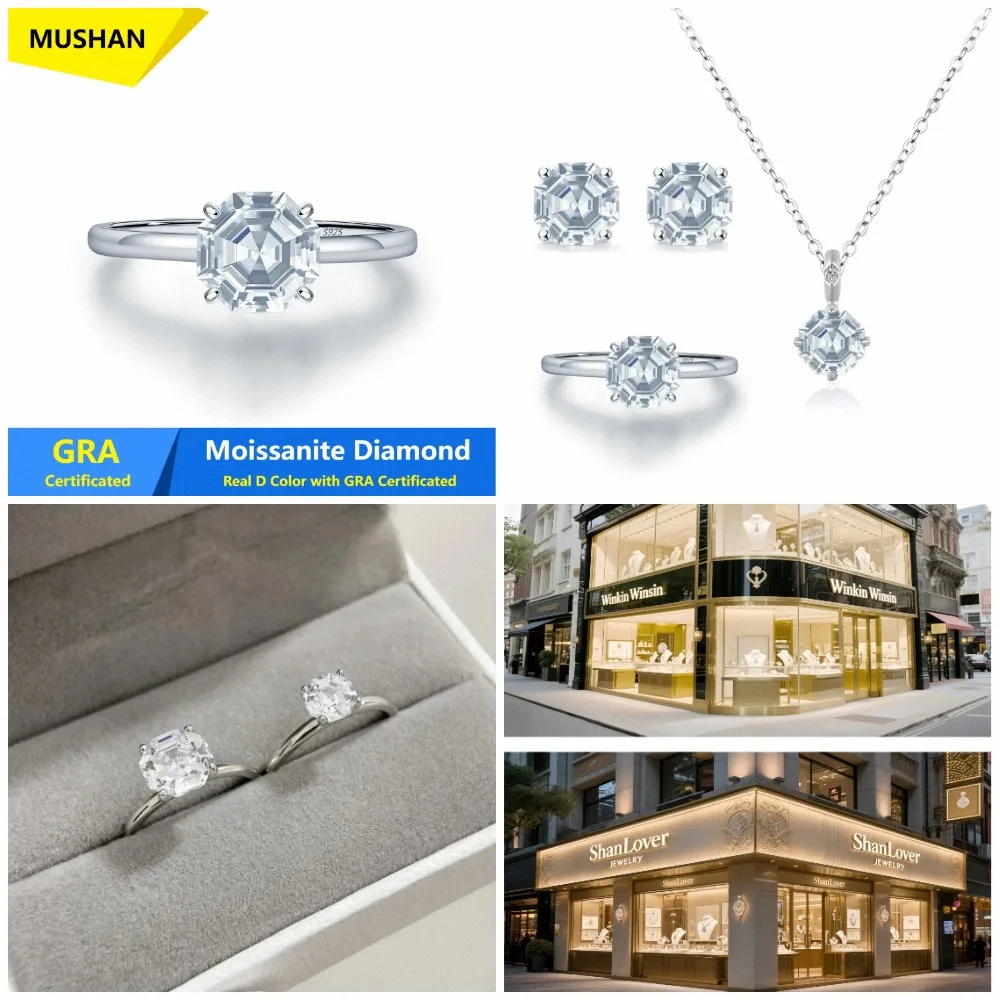 MUSHAN Luxury Jewelry 925 Sterling Silver Ring Band Women CMA Certificated High Carbon Gemstones Rings Fine Jewelry