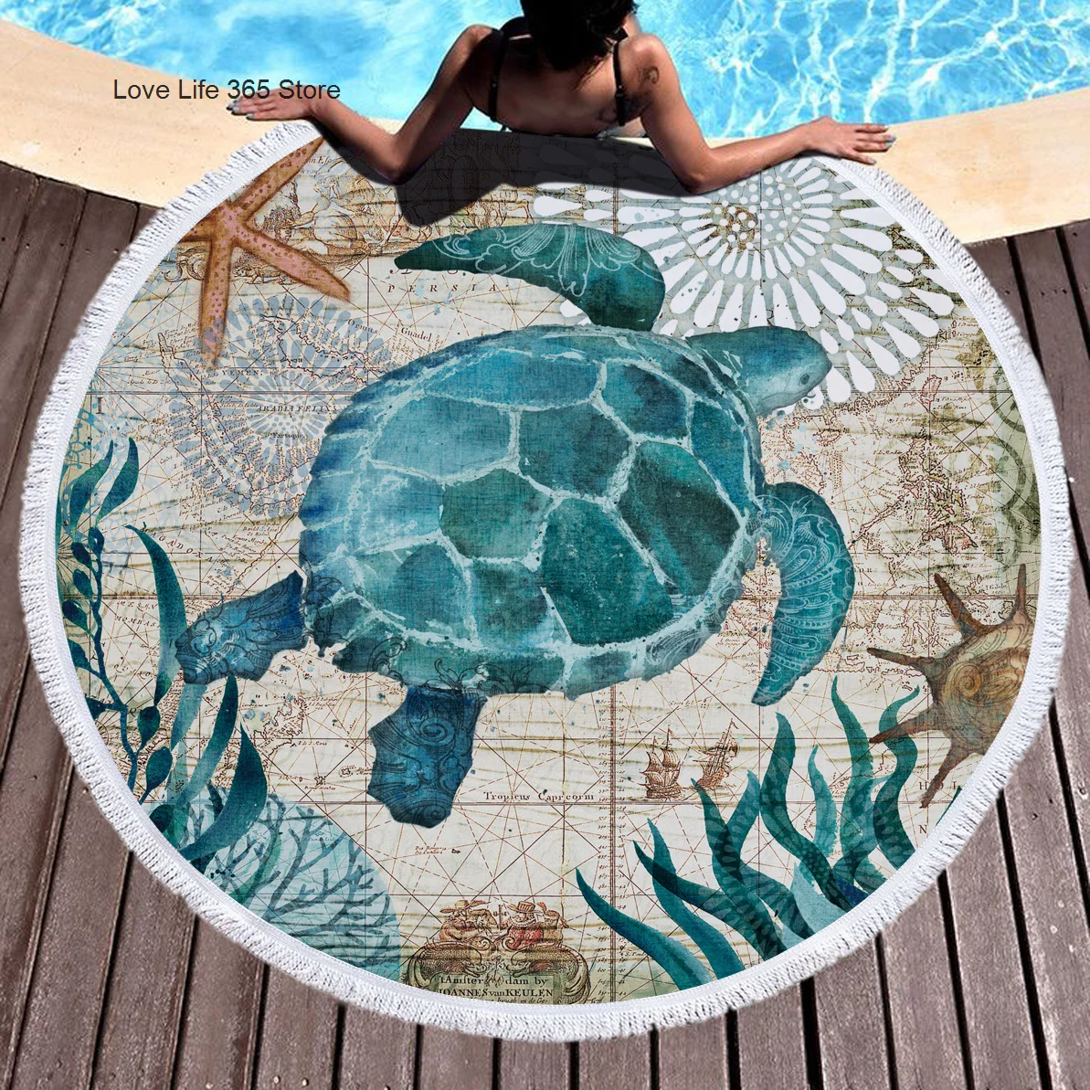 

Sea Turtle Round Beach Towels Octopus Summer Thick Bath Towel Microfiber Fabric 150cm Size Swimming Travel Sport Adult Kids