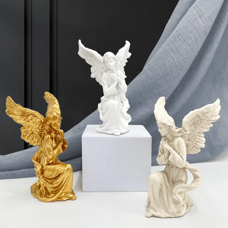 14 cm Engelsfiguren Weißgold Skulptur Sammlerstück Harzstatue Desktop Bücherregal Kleines Objekt Heimdekoration Schlafzimmer