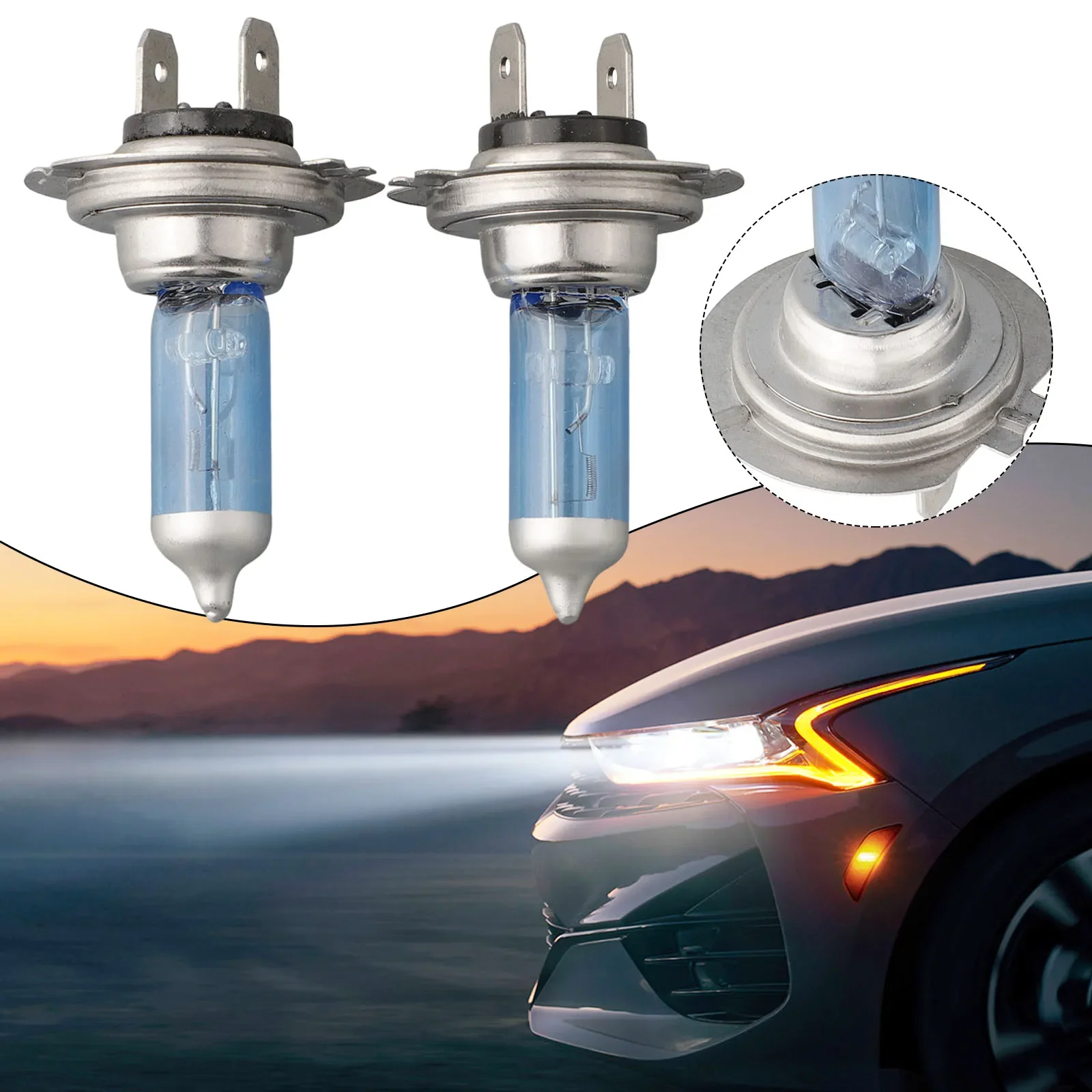 Ampoules de phares halogènes au xénon H7 55W 12V 6000K 1500LM, haute luminosité, lumières de voiture blanches, argent + coque bleue, lampes de signalisation, 2 pièces