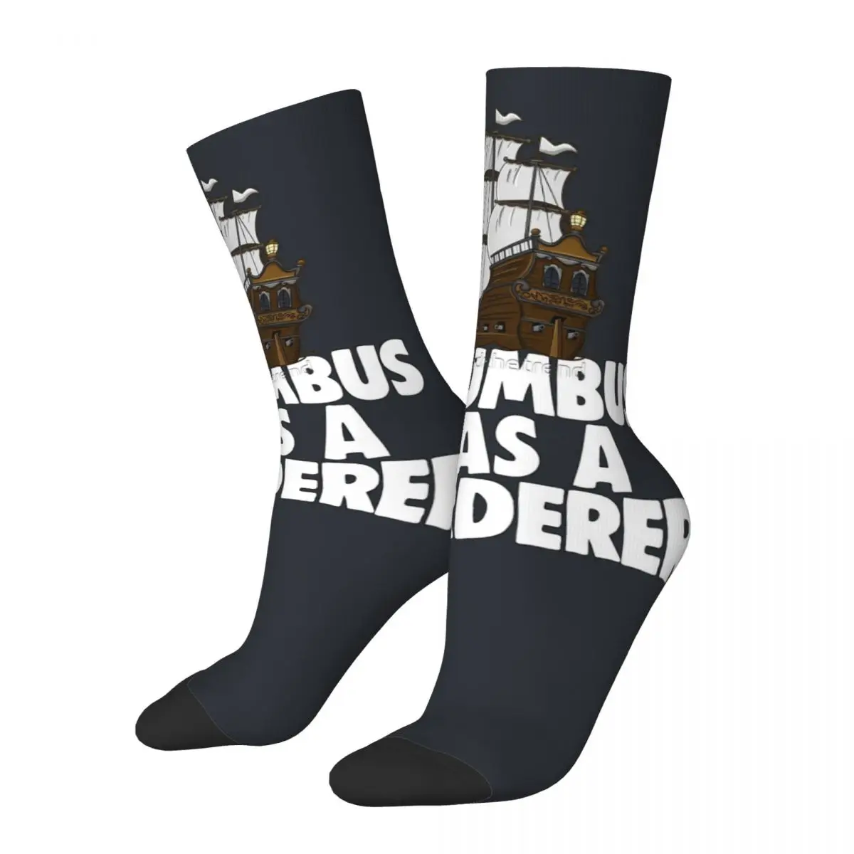 TIKI Columbus Was A Murderer Sock for Men Hip Hop Harajuku Columbus Day Seamless Pattern Printed Boys Crew Sock official-website