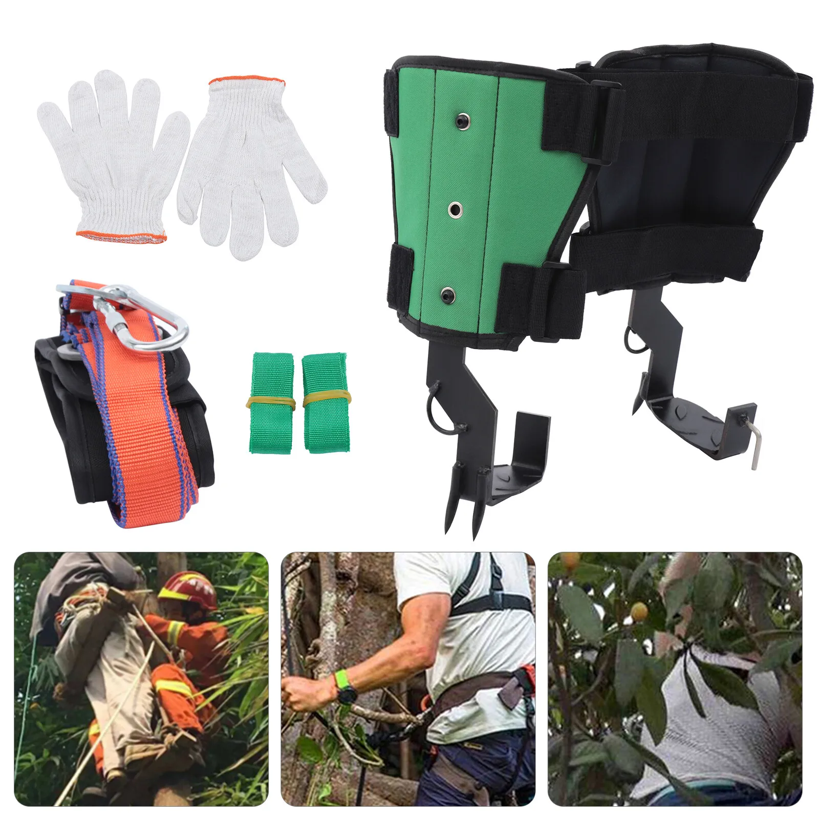 

2-Gear Tree Climbing Spike Set Safety Belt Rope Lanyard Rescue Belt Adjustable