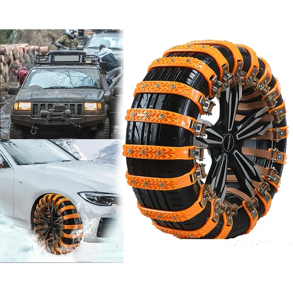 Car Non-Slip Tire Chains TPU Portable Winter Snow Chains Adjustable Belt Emergency Safety Universal Wheel Track Width 165-245mm