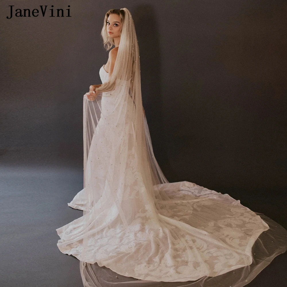 

JaneVini Luxurious Rhinestone Wedding Veil Bride Long 3 Meters Cathedral One Tier White Ivory Tulle Diamond Bridal Veils Comb