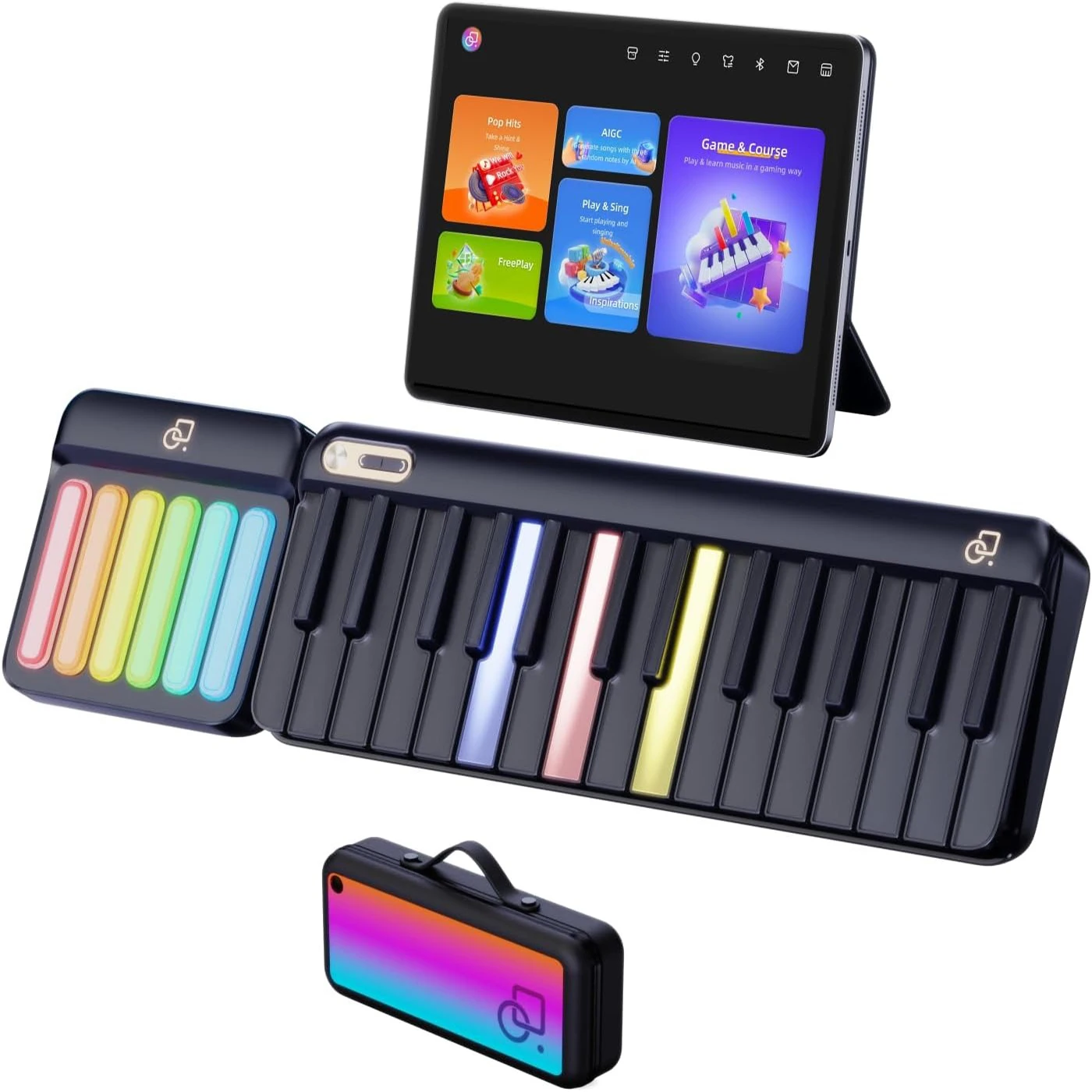 Smart Piano keyboard with Colored Light-up Keys,Smart Interactive Sing-Along with Chords,Free Lessons,MIDI,Portable Bag