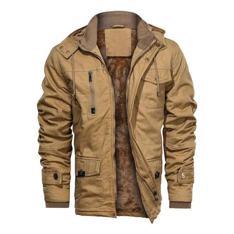 

Jaquetas de inverno grossas masculinas com capuz forro lã jaquetas militares algodão jaquetas de trabalho com bolsos de ca