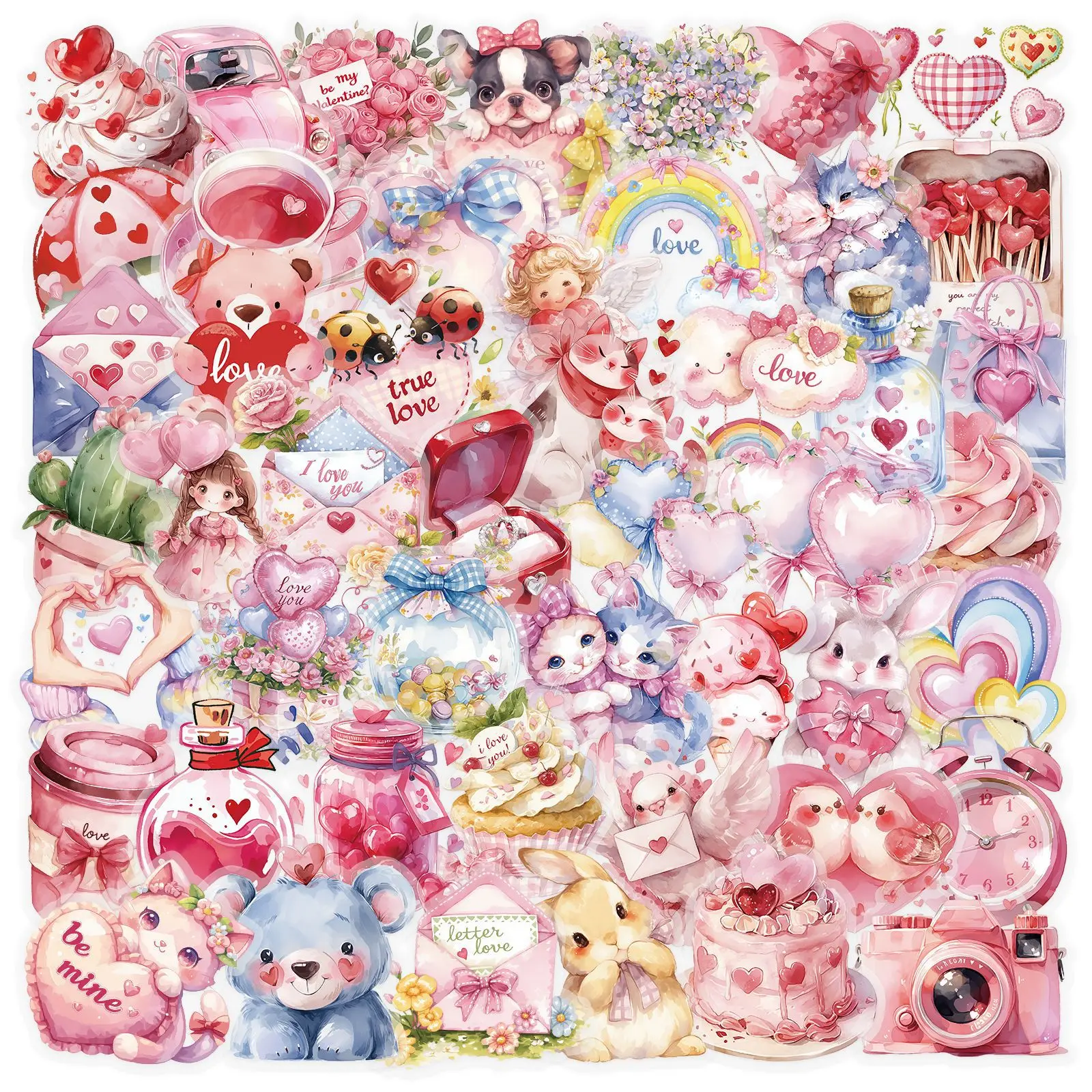 

50PCS Cartoon Watercolor Valentine's Day Graffiti Stickers Personalized Creative Decoration Transparent Waterproof Stickers