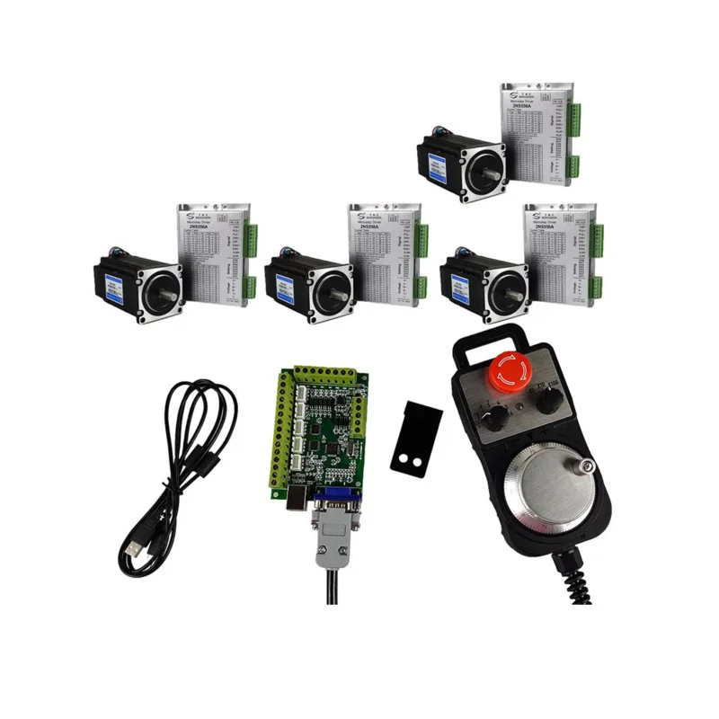 USB Mach3 Motion Control System 4-Axis Cnc Kit 556 Driver Nema 23/57 Stepper Motor 3Nm Emergency Stop Handwheel