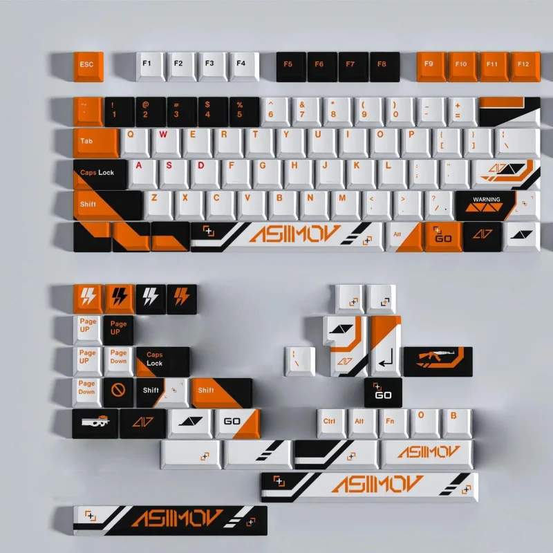 PBT Keycaps for Mechanical Keyboard,Asiimov Colorway for CSgo CS2 Fans,Cherry Profile,Dye Sublimation,Including ISO Kit