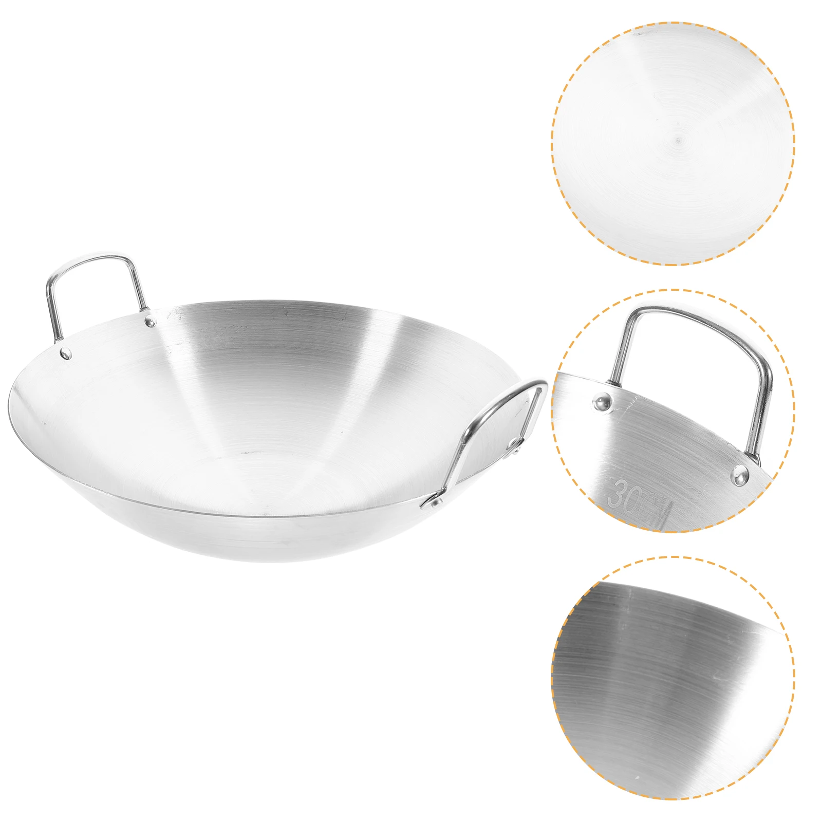 

1pc Double Ear Wok 32cm Stainless Steel Pan Practical Cooking Pot Kitchen Frying Fry Meat Vegetables Chinese Cookware