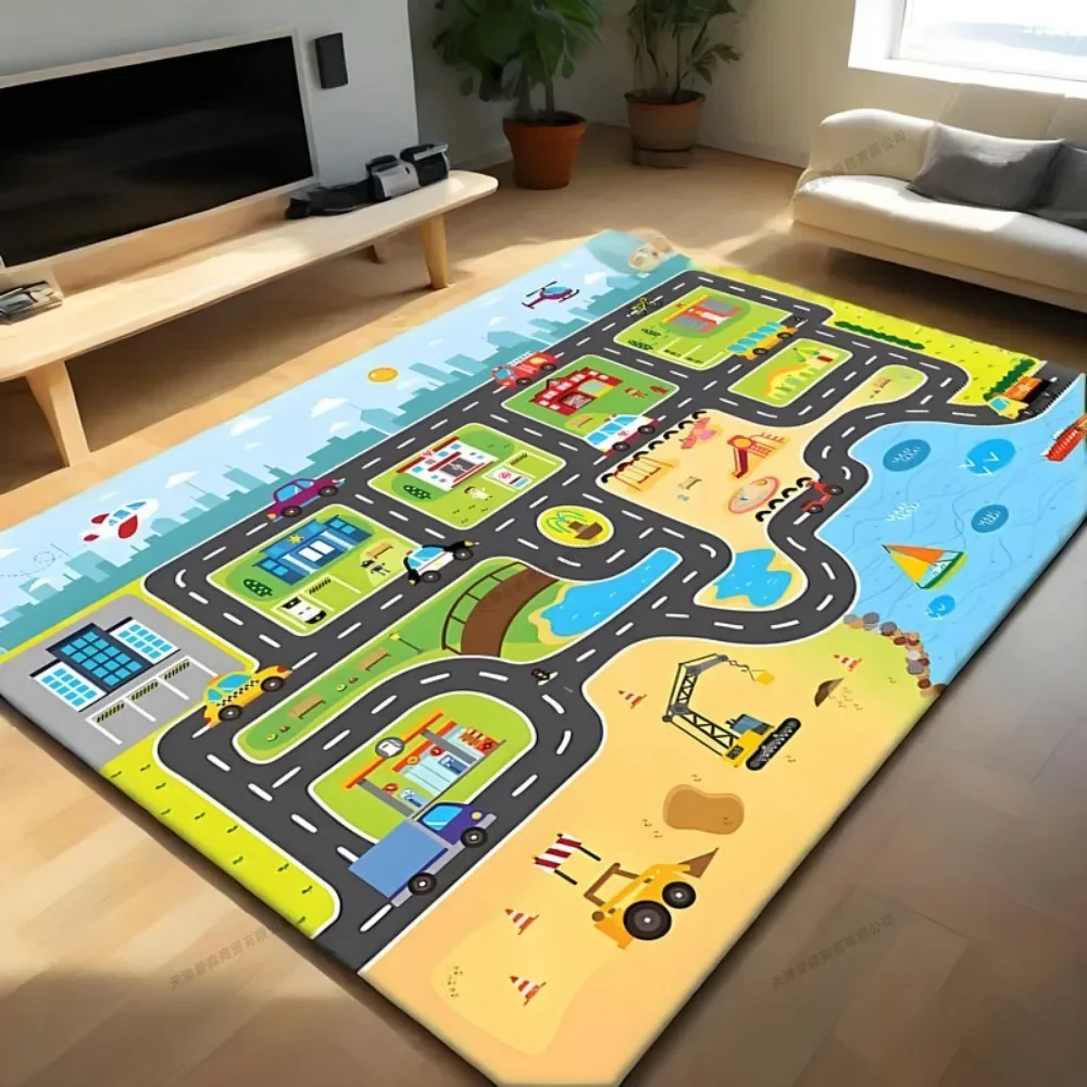 

80x160cm Non-slip Baby Play Mat Crawling Mat for Playing with Car Baby Toys Cartoon Runway Carpet Parking Lot Road Game Playmat