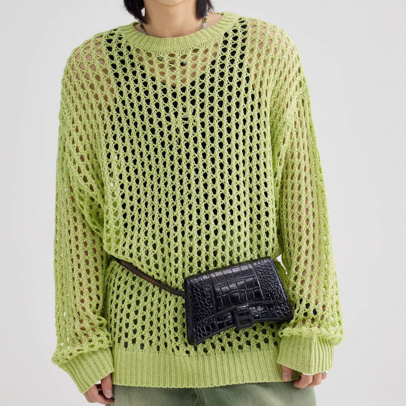New Street Trendy tinta unita scava fuori camicia esterna lavorata a maglia felpa con cappuccio ampia per donna