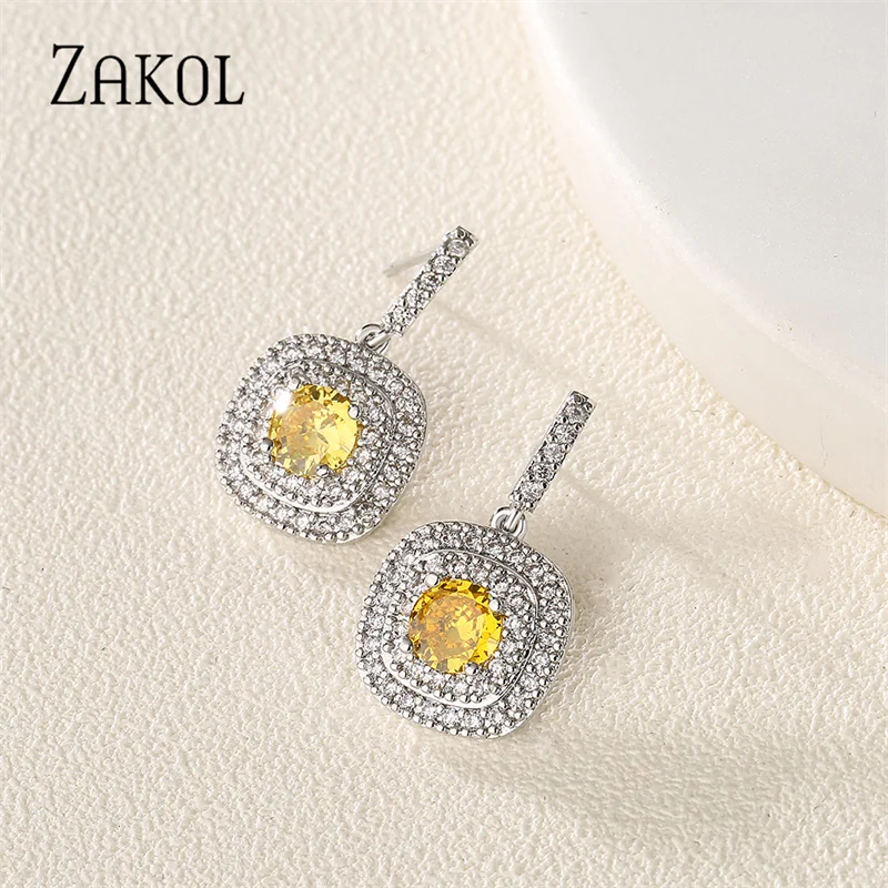 ZAKOL Sliver Color Square Shape Zirconia Crystal Earrings Necklace Bracelets Set for Women Trendy Bridal Wedding Jewelry SP262