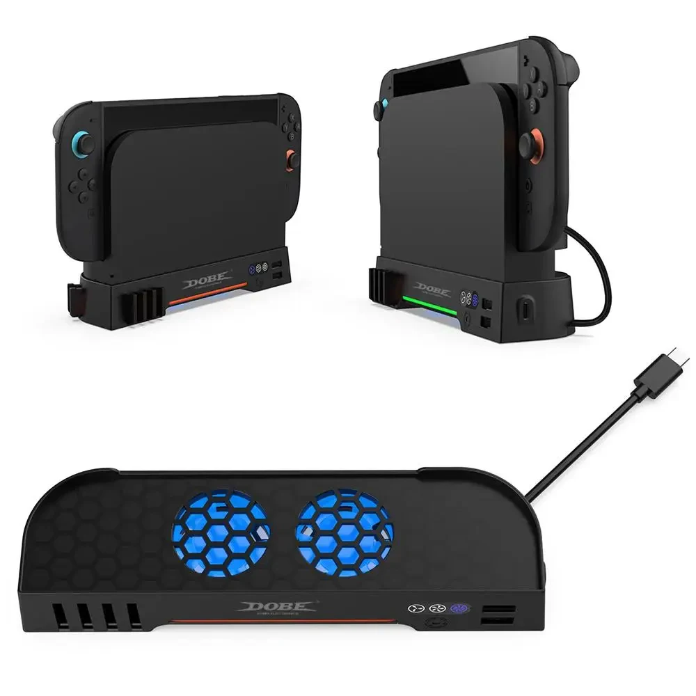 Ventilador de refrigeración para Switch 2, Base de disipador de calor de estación de acoplamiento con expansión USB/NGC, iluminación RGB, ventilador doble para montaje en pared Switch 2