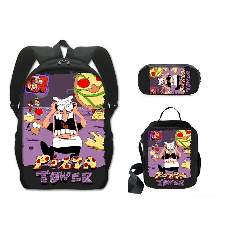 New cross-border pizza tower pizza tower backpack shoulder bag shoulder bag pencil case lunch bag three piece set