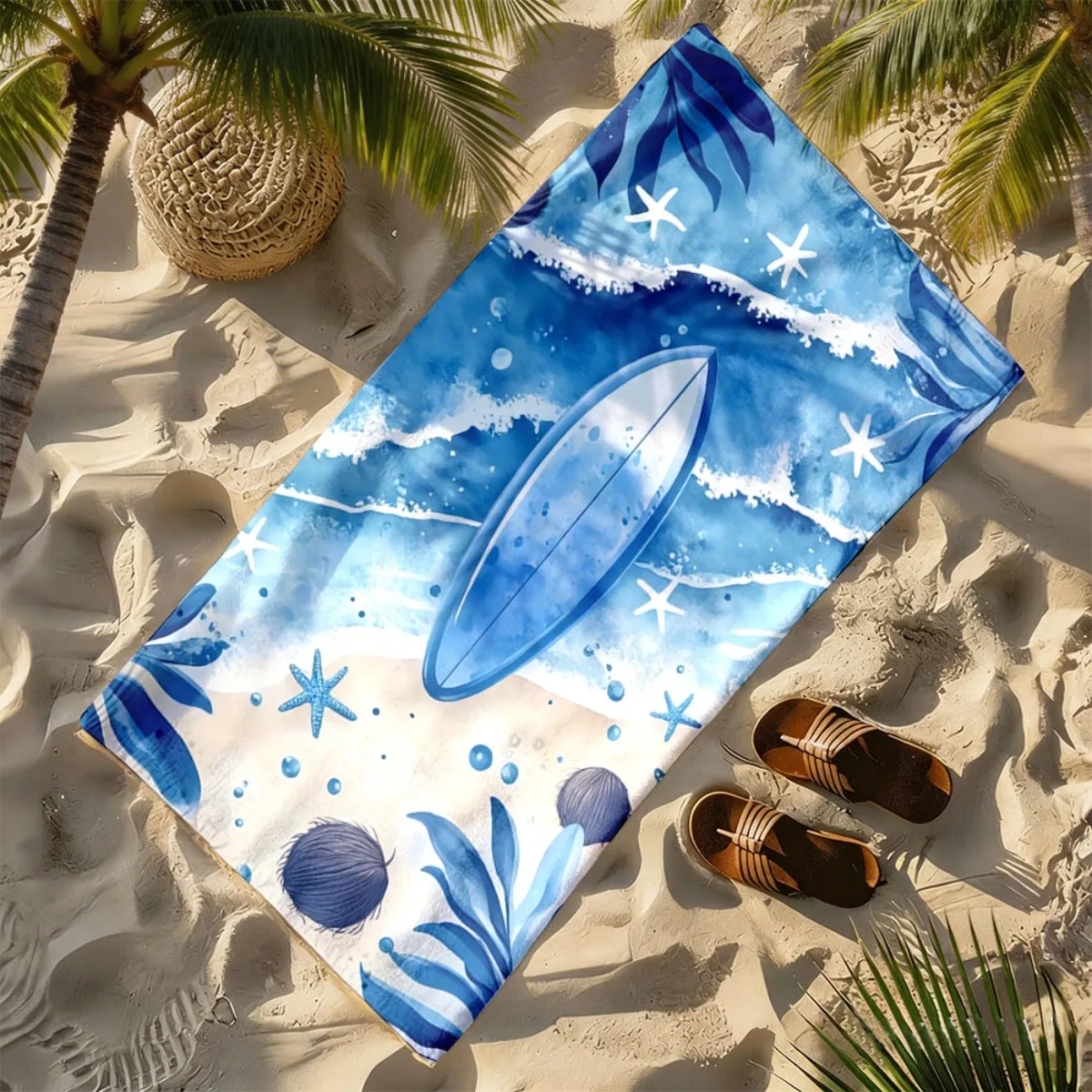 Summer Surfing Beach Theme polyester microfiber beach towel is highly absorbent, suitable for swimming and beach outings