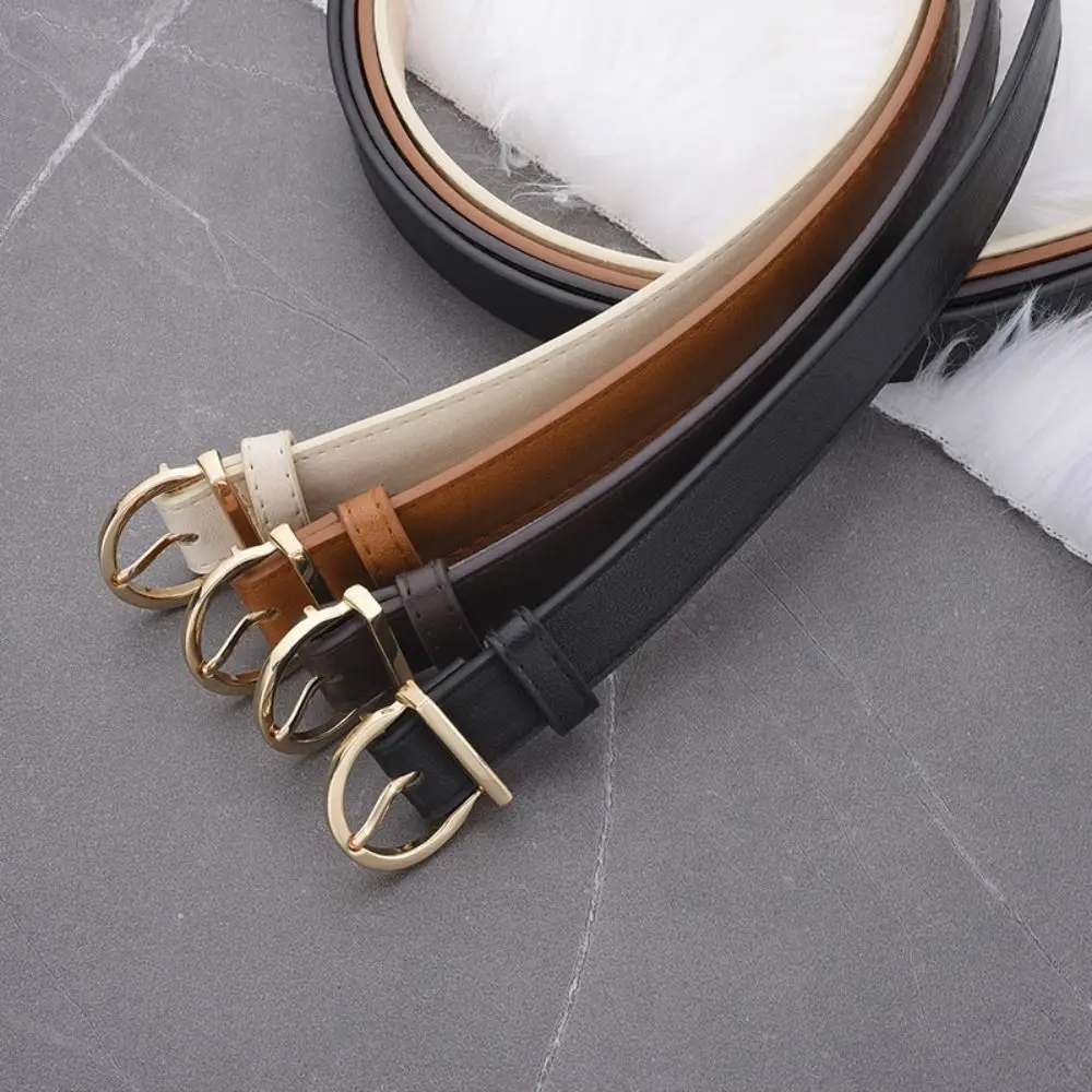 Cinto de couro PU feminino com fivela de pino, cinto fino, moda versátil, na moda, retrô
