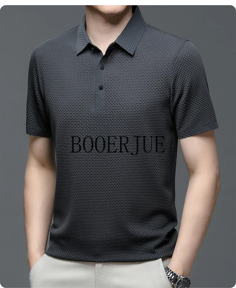 Atmungsaktives Business-Mode-T-Shirt für Herren, Markenkleidung, Sommer 2026 Neu, Herren-Lop-up-Hohlkragen-Kurzarm-Polo-T-Shirt aus Eisseide – Detail 28