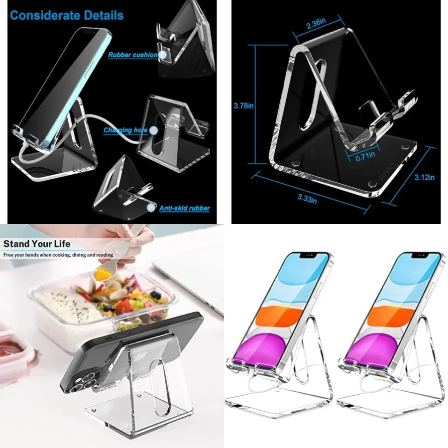 

Acrylic Cell Phone Stand, Portable Phone Holder, Clear Phone Stand for Desk, Compatible with Phone16 15 14 13 12 Pro Max 11 Xr