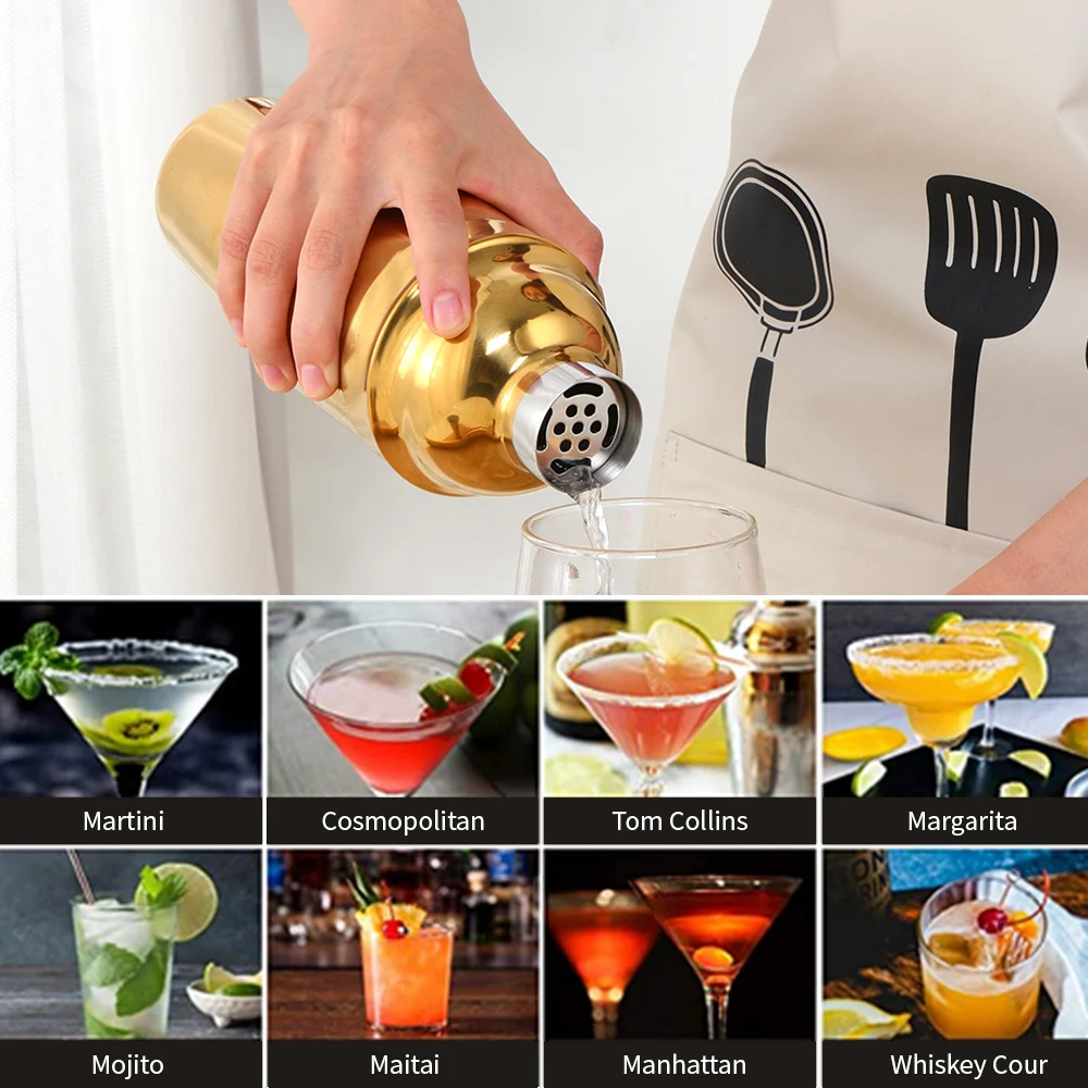 1-5PCS Stainless Steel Rainbow Boston Cocktail Set 750ml Cocktail Shaker Set with Strainer Measure Cup Bartender Kit Bar Tool