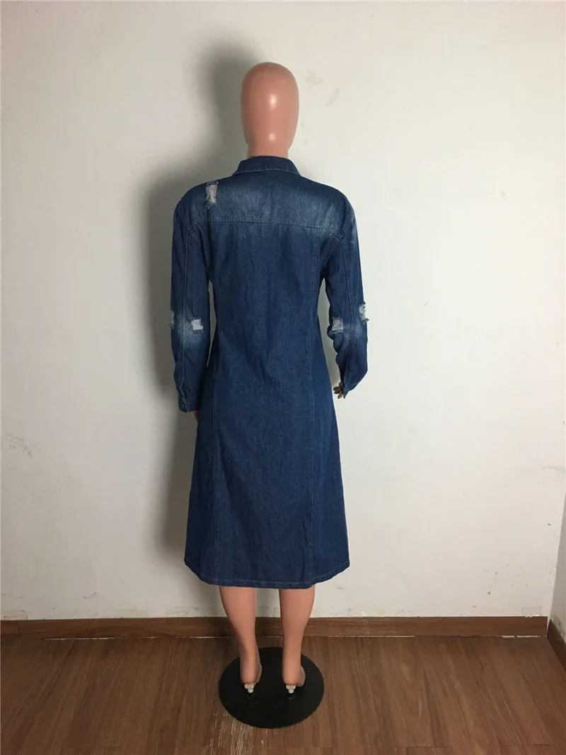 Nuovo arrivo moda foro cotone autunno inverno giacca di jeans lunga 2023 trench cardigan jeans mantello donna manica lunga Jean cappotto