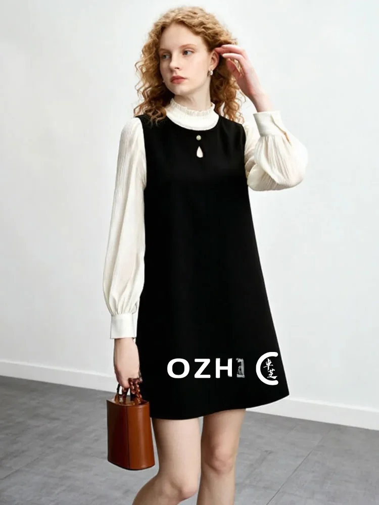 Heben Bla Chaleco de capas con cuello redondo y diseño hueco para mujer, estilo francés, tela suave y transpirable, falda de línea A