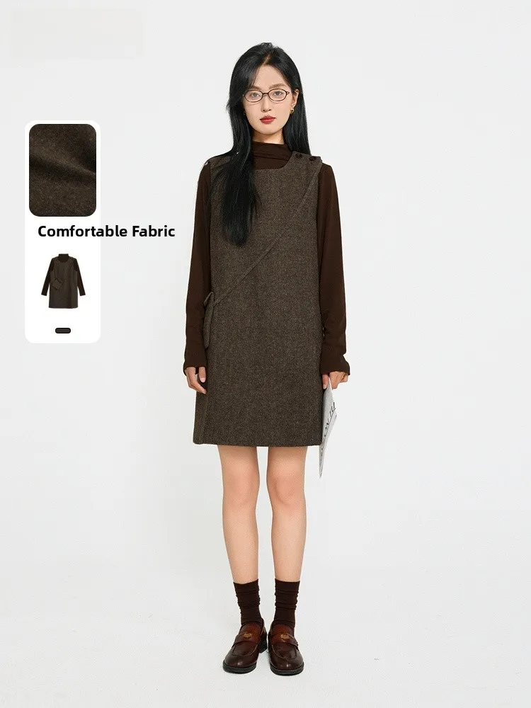 

Модный комплект с платьем и высоким воротником, зимняя новинка 2024 года, элегантный деловой стиль для женщин, длинное платье.