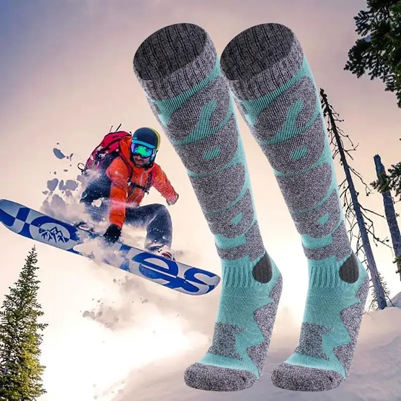Calzini da sci caldi invernali Calzini da snowboard alti al ginocchio in lana ispessita Assorbimento dell'umidità Calzini a tubo lungo antiscivolo a prova di freddo Escursionismo Sci