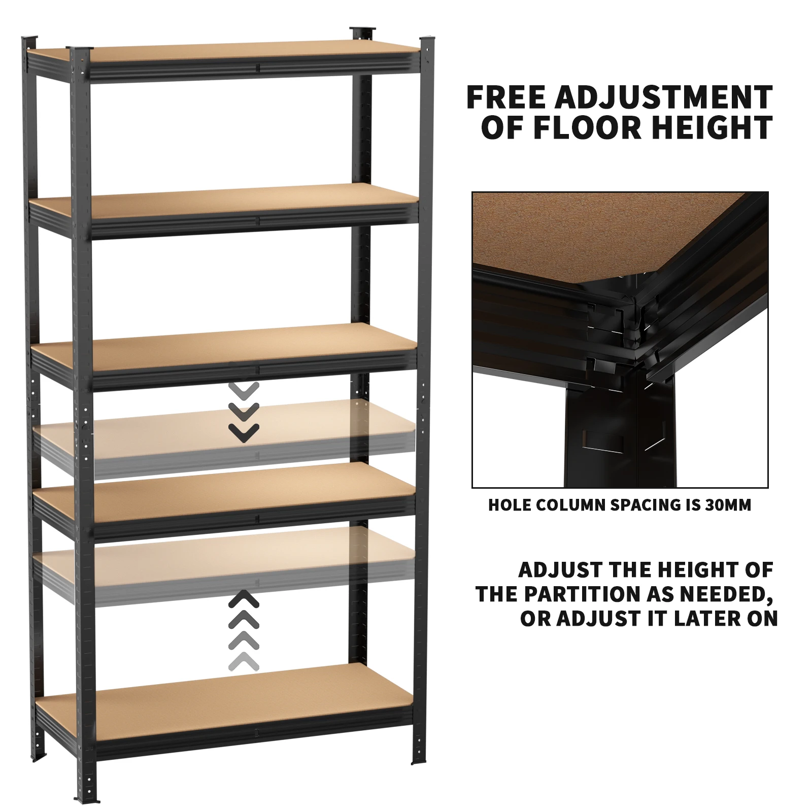 DayPlus Shelf scaffalature per Garage a 5 livelli scaffalature per stoccaggio regolabili per impieghi gravosi, capacità di carico di 386lbs per livello, altezza 150-200CM