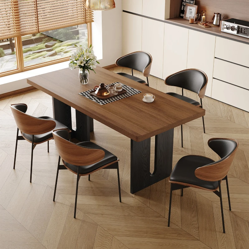 

Solid wood rock slab dining table, walnut ash wood retro medieval rectangular dining table