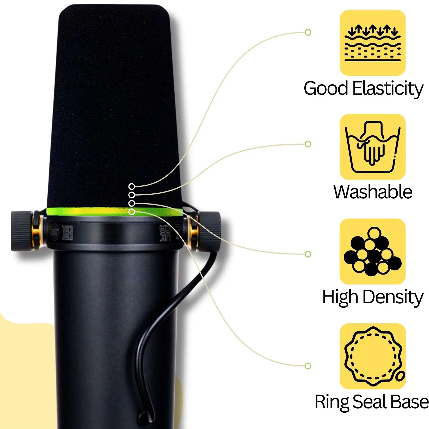 SM7B Filtr mikrofonowy do Shure SM7B SM7dB MV7 MV7X Wymiana filtra mikrofonowego Pop - Szyba przednia z zielonym pierścieniem identyfikacyjnym