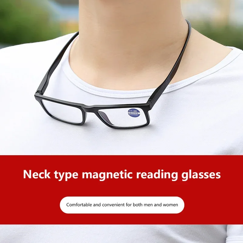 Gafas de lectura con bloqueo de luz azul para hombre y mujer, lentes magnéticas para colgar en el cuello, portátiles, redondas, para ordenador,