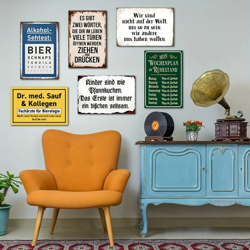 6pcs Set German Alcohol Detection Themed Vintage Metal Signs - Alcohol Tracker and Soberness Chart Wall Decor, Beer Bar for Man