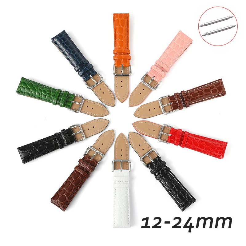 Watch Strap 12 13 14 15 16mm 17 18mm 19 20mm 21 22mm 24mm Alligator Genuine Leather Watch Band Wrist Bracelets with Pins