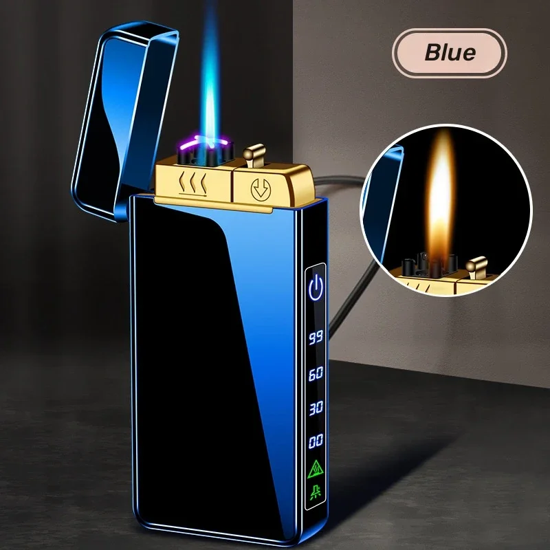 Triple Flame Electric Pulse Plasma Dual Arc Type-C Lighter Metal Outdoor Windproof Blue Red Flame Torch Jet Lighter Men\'s Gift