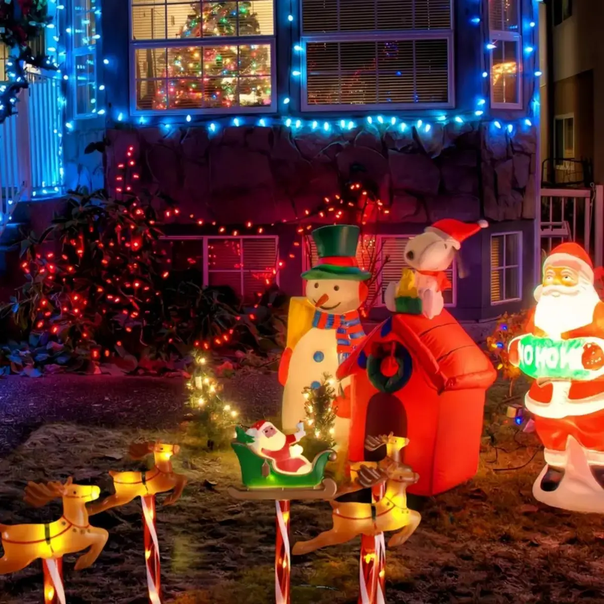 5 pz/set luci solari del percorso di Babbo Natale e cervo di Natale con 8 modalità luci da palo da giardino per la decorazione del portico del prato del cortile della passerella di casa