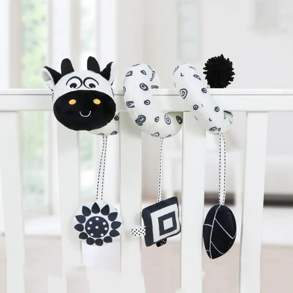 Animal-shaped Baby Stroller Hanging Pendants Cow with Strap Baby Wind Chime Toy Visual Development Black and White