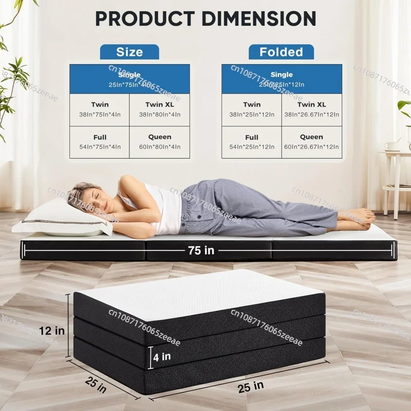 Tri-fold Foam Mattress - 4 Inch Single Size Portable Floor Bed Foldable Mat for Kids and Adults Collapsible and Washabl