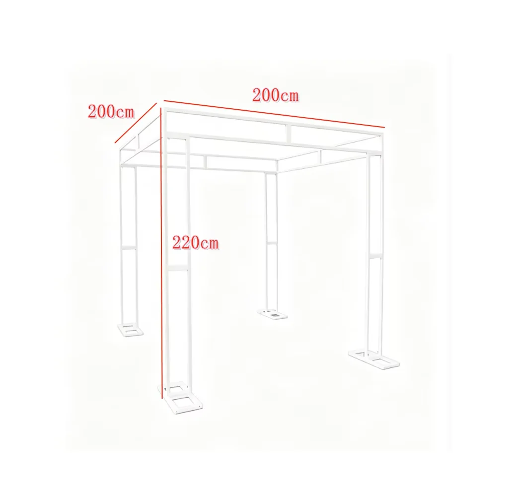 Eleganter schmiedeeiserner Hochzeitspavillon für den Außenbereich, quadratischer Metalltisch für künstliche Hochzeitsdekoration. – Detail 1