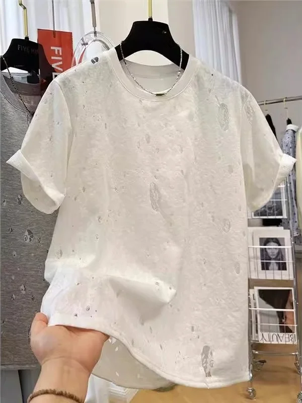 

Элитная футболка больших размеров с кружевными вставками и вырезами, летняя, для пар, базовая, с коротким рукавом, топ без рукавов