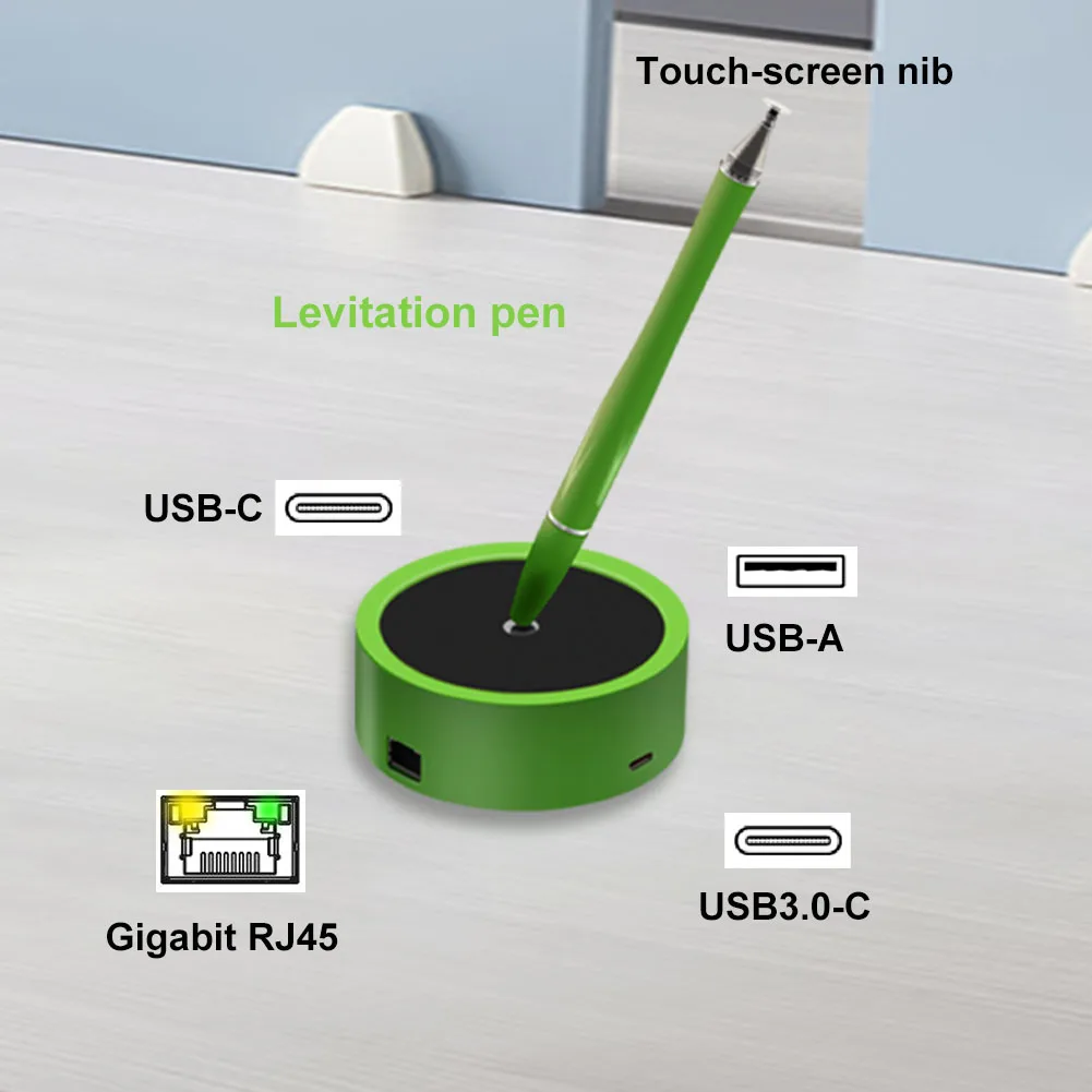 Caneta de levitação magnética com encaixe USB3.0-C + USB-C + USB-A + Gigabit RJ45 1000Mbps RJ45