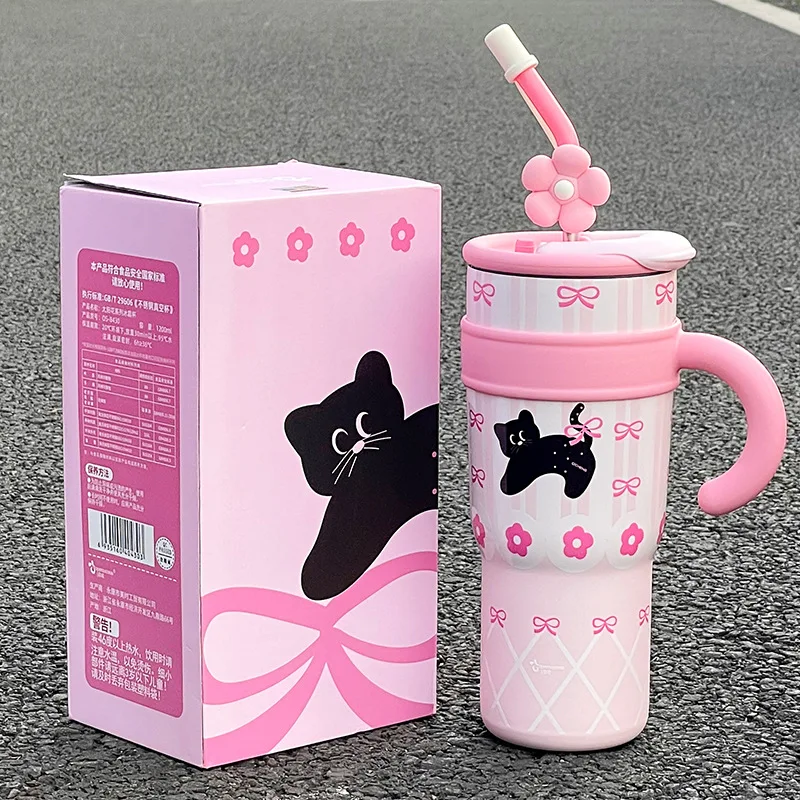

Cute Design Double Drink Insulated Water Bottle Large Capacity Stainless Steel Cold Proof Women High Aesthetic Value
