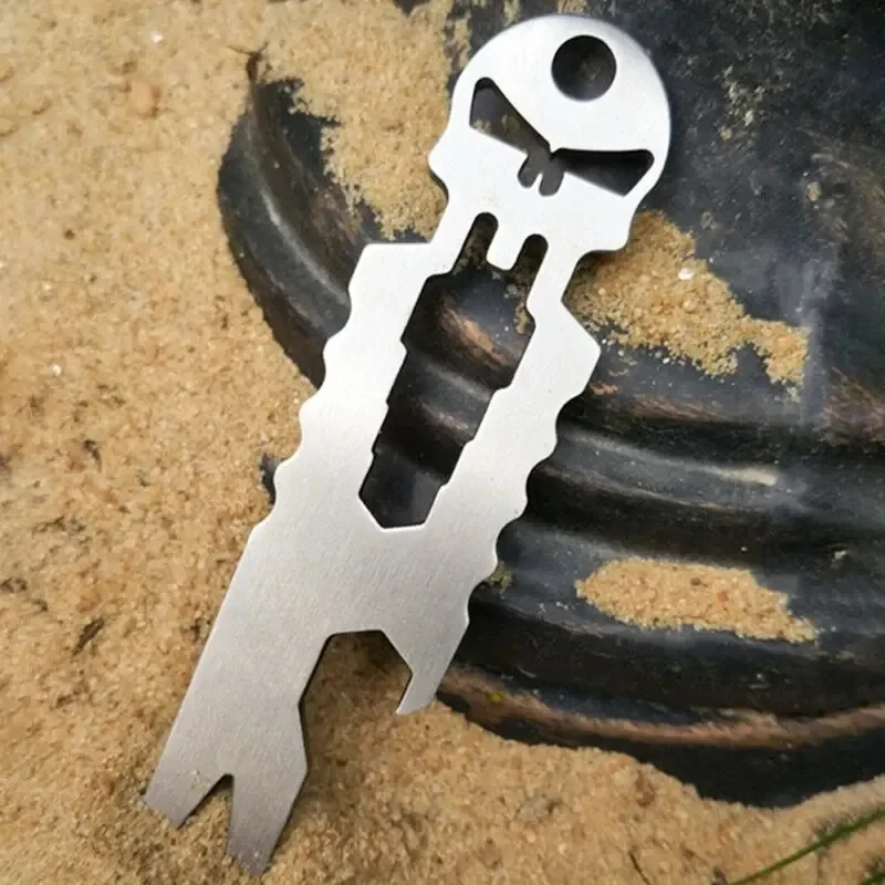 Stainless Steel Tactical EDC Multi-function Skull Keychain Tool Pocket Carry On Outdoor Crowbar Screwdriver view 5