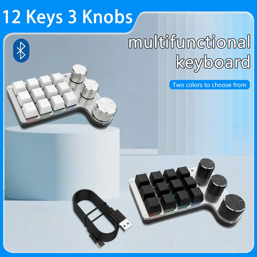 

Bluetooth 12-клавишная 3 ручки RGB-программирование макросов на заказ мини-портативная клавиатура механическая макро-клавиатура с возможностью горячей замены Photoshop
