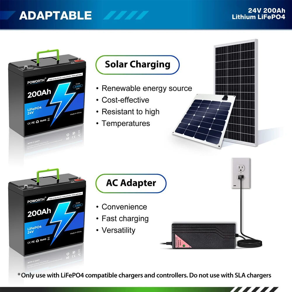 بطارية LiFePO4 24 فولت 200 أمبير مع BMS مدمج، 8000+ دورات، مثالية لأنظمة الطاقة الشمسية، 💡 RVs، السفن البحرية، ثلاثي الطرق الوعرة #6