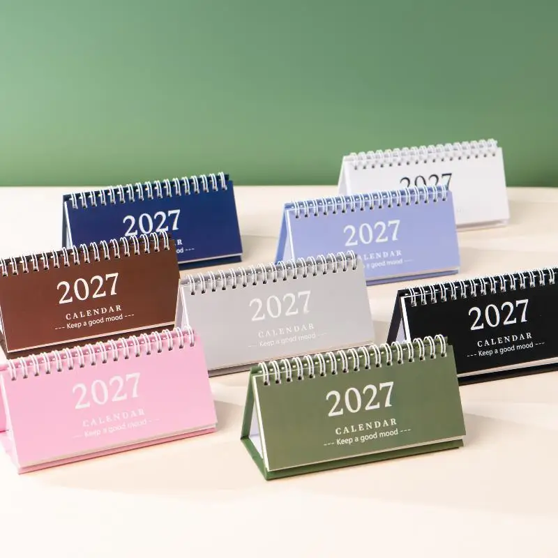1Pc 2027 Solid Morandi Color Mini Desk Calendar Standing Flip Monthly Planner Office Home Student Desktop Decor Stationery Gift