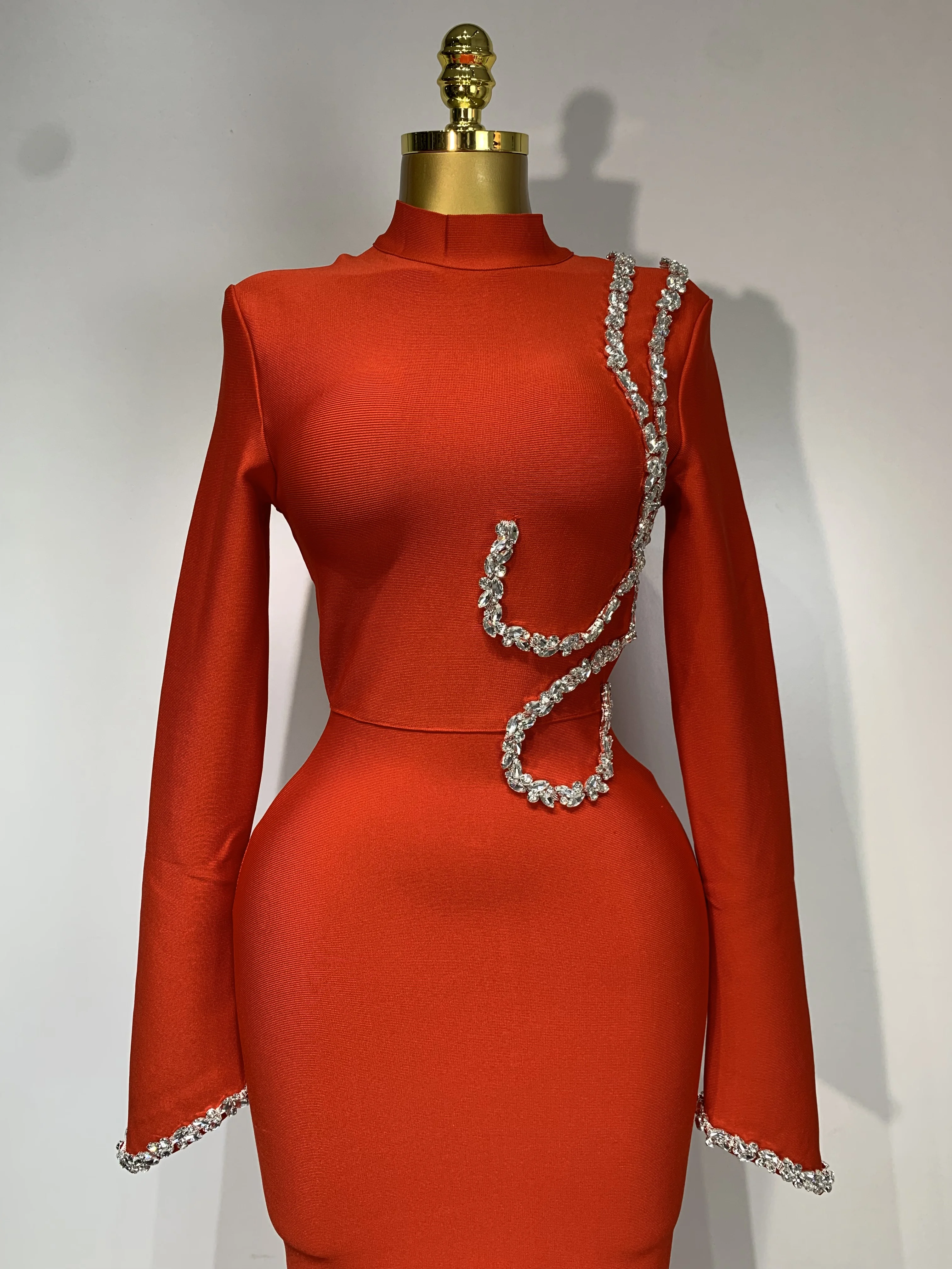 المرأة مثير كم طويل الماس ماكسي طويل Bodycon ضمادة فستان 2025 المشاهير أنيقة مساء حفلة فساتين عيد ميلاد فاخرة #5