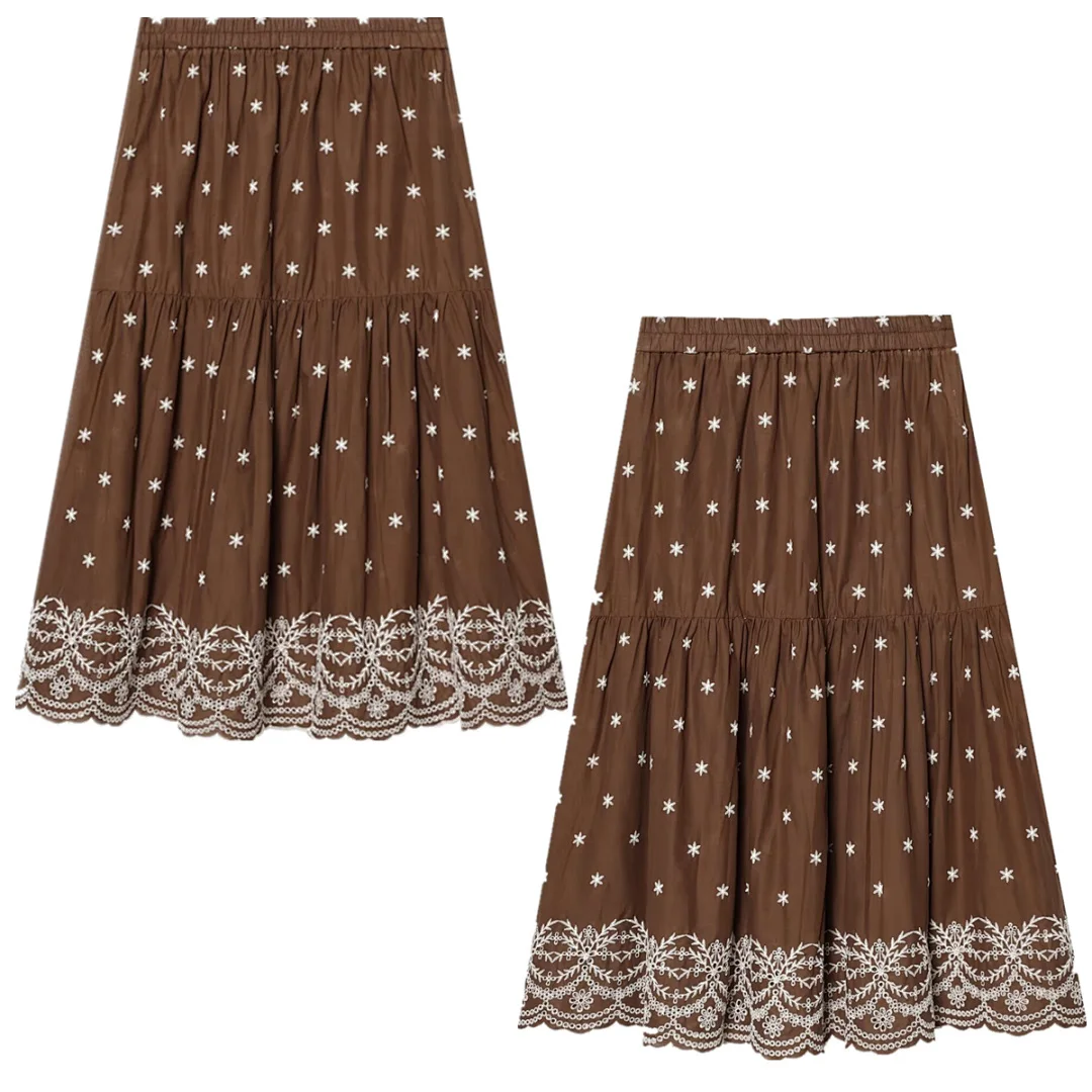 

Maxdutti 2026 Holiday Bohemian Style High Waist A-line Skirt Woman Clothing Faldas Skirts Floral Embrodiery Midi Skirts Womens